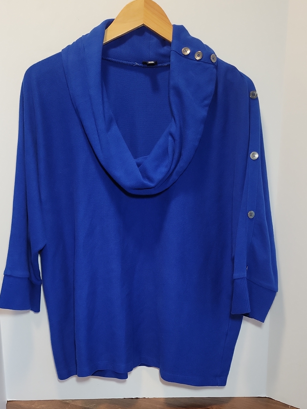 Rafaella Royal Blue Draped Cowl Neck Dolman Sleeves Shoulder Buttons Size 1X